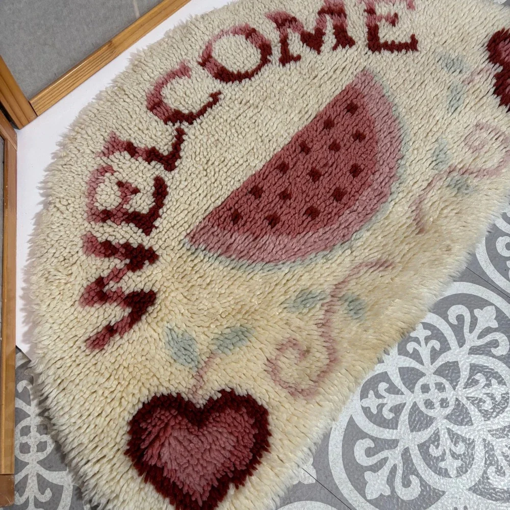 Good Shepherd Latch‎ Hook Welcome Mat Rug Half Moon Watermelon 1985